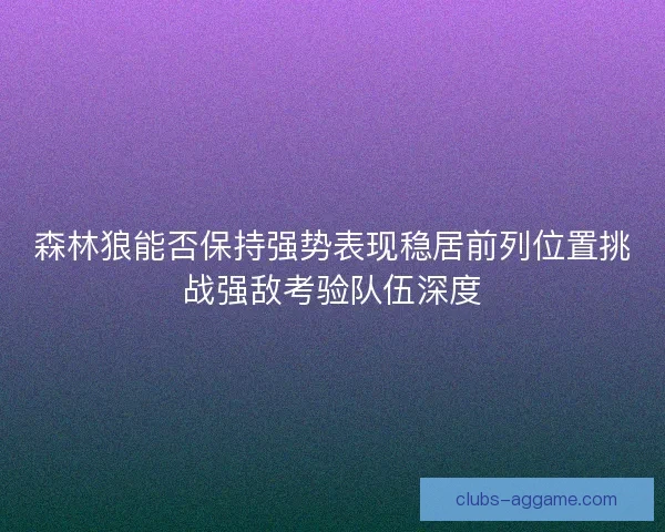 森林狼能否保持强势表现稳居前列位置挑战强敌考验队伍深度